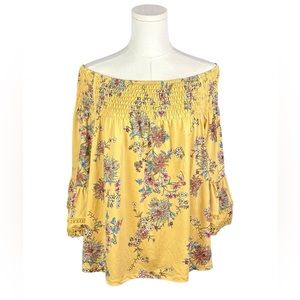 Haute Project Los Angeles‎ Yellow Off the Shoulder Blouse w/Floral Pattern (1X)